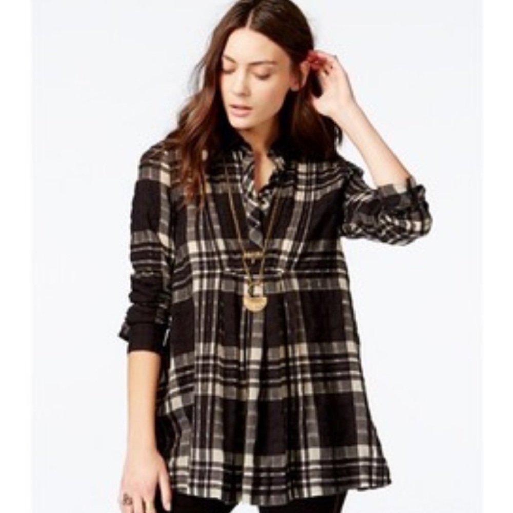 Free People Black and White Plaid Tunic